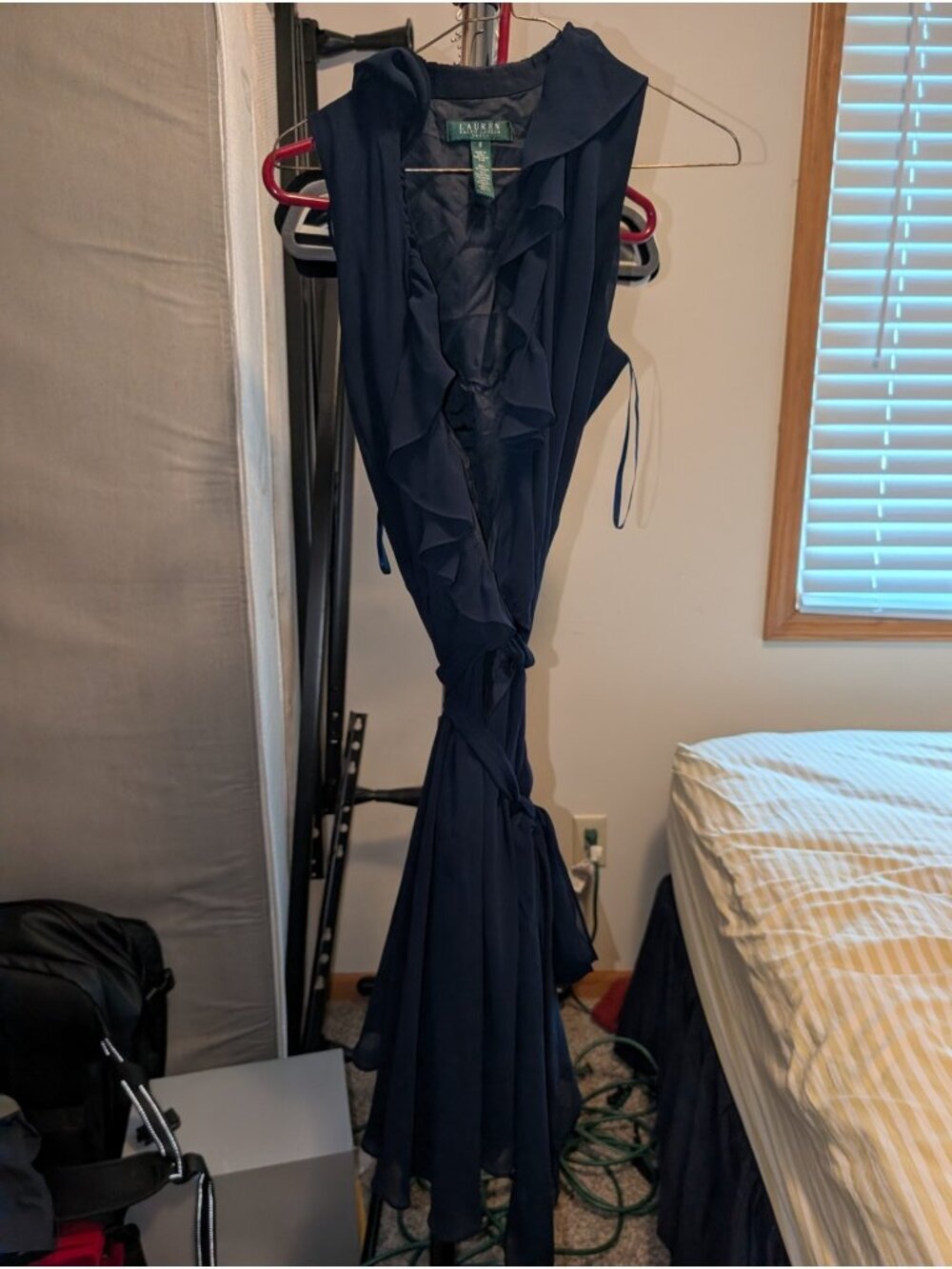 Lauren Ralph Lauren Womens 8 Navy Organza Ruffle Maxi Dress Sleeveless Formal